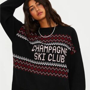 Anthropologie X Beach Riot Callie Sweater Cheers Champagne Ski Club size L